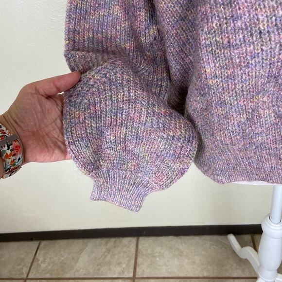 Tularosa Pauline Mock Neck Pullover Sweater Size L Heathered Purple Multi Cable - Picture 7 of 16